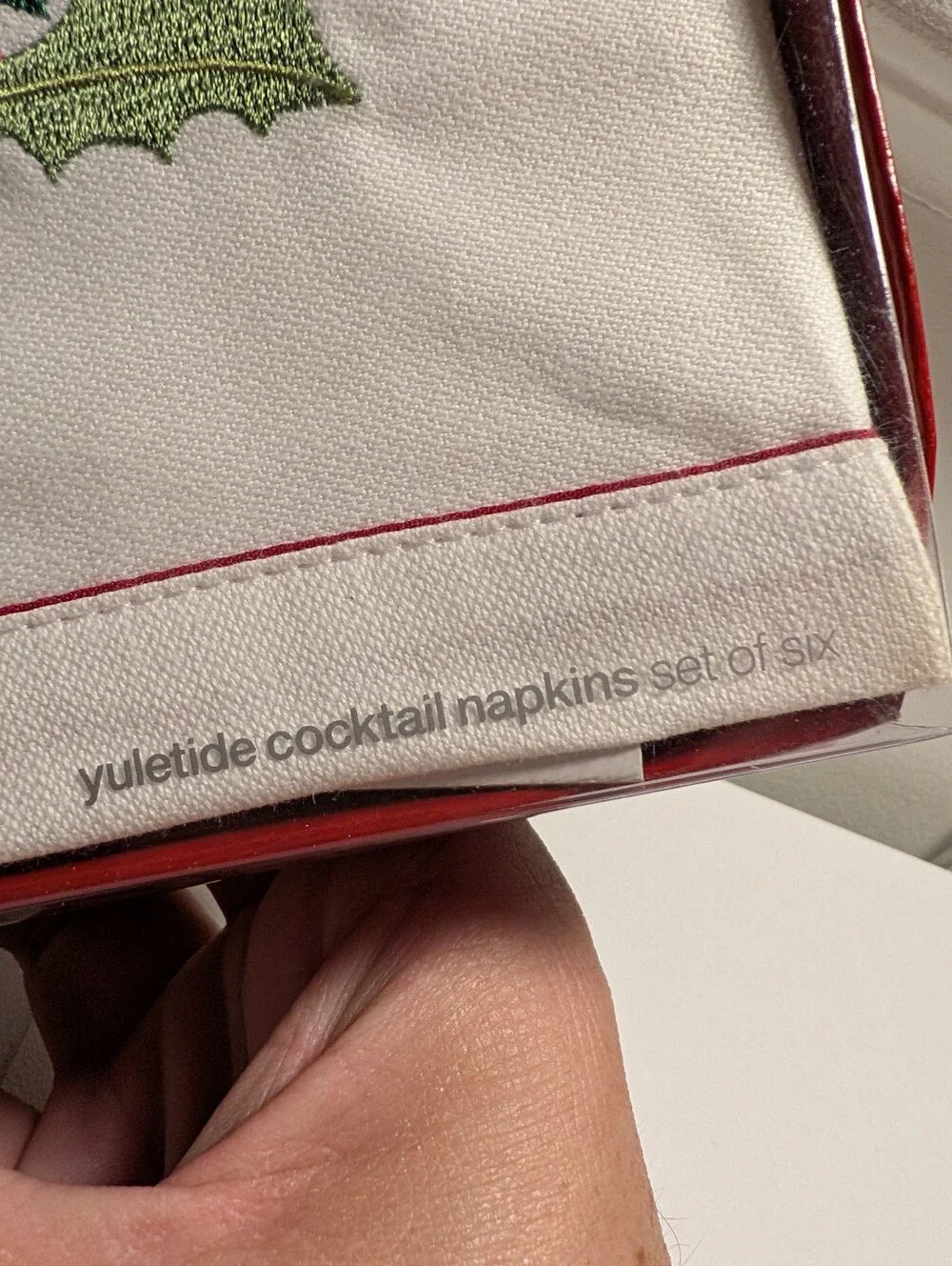 Crate & Barrel Yuletide Christmas Embroidered Cocktail Napkins Set of 6 NIB